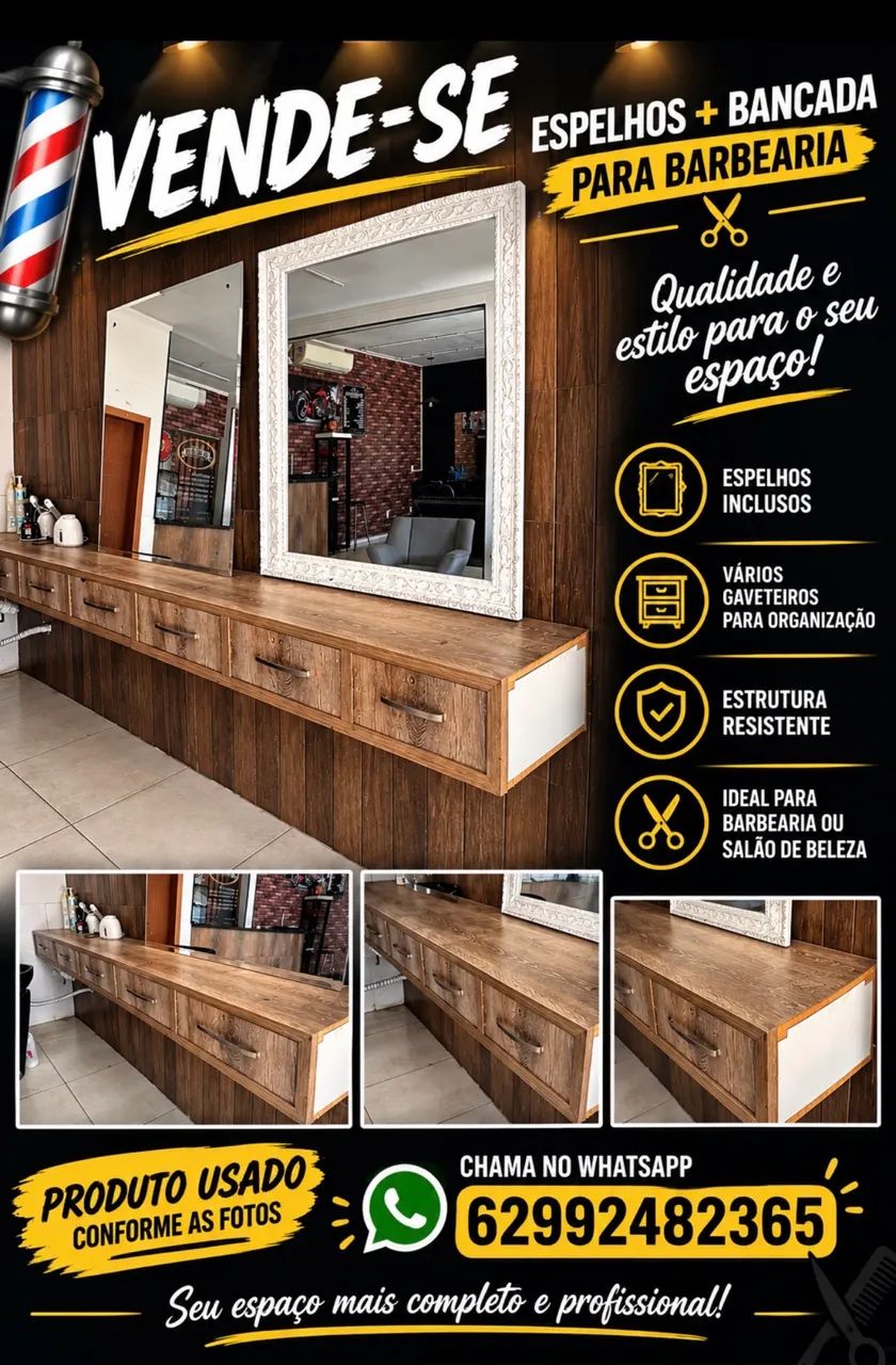 Vendo esses espelhos e a bancada para barbearia * 