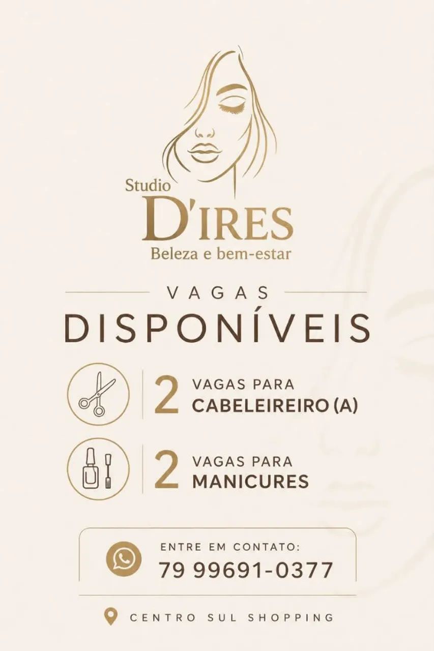 VAGAS PARA PROFISSIONAIS DA BELEZA 