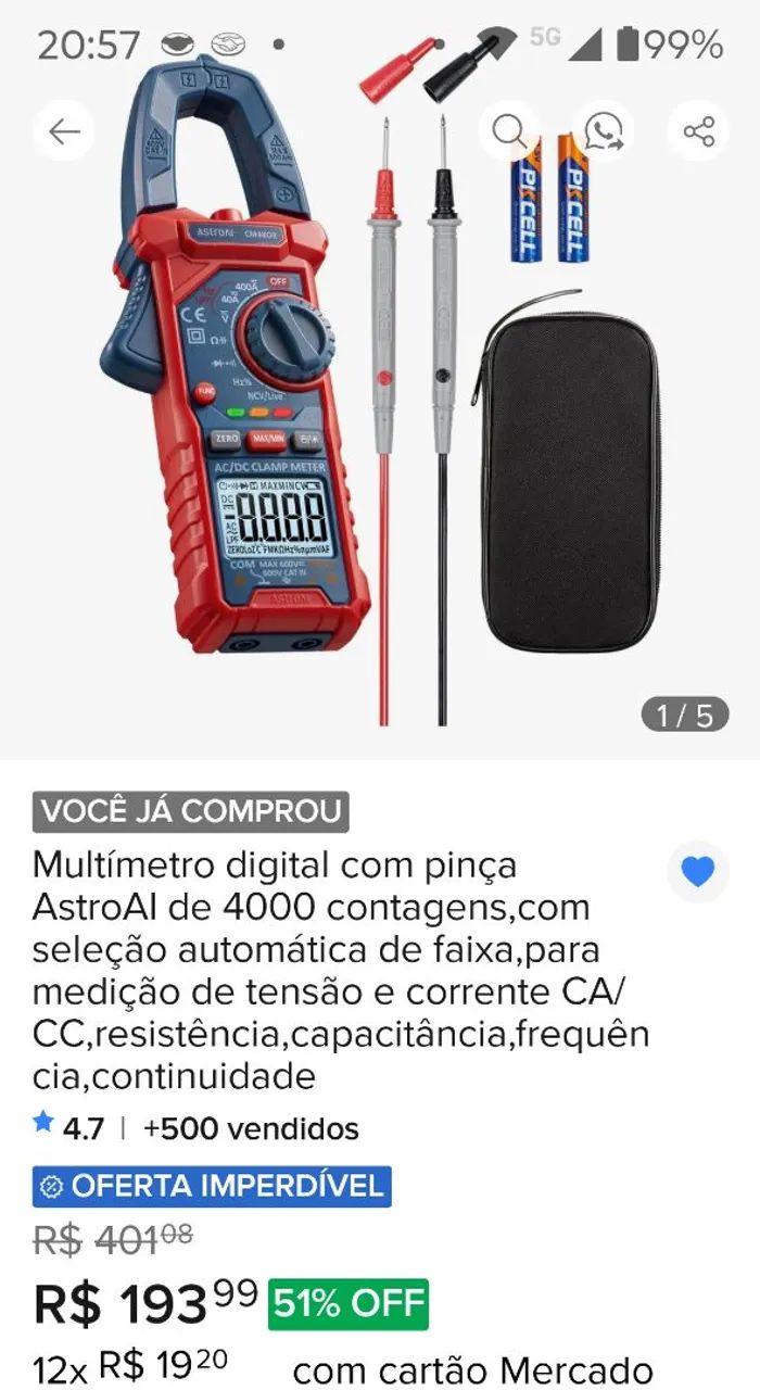 Alicate amperímetro AstroAI CM4COR - Foto 4