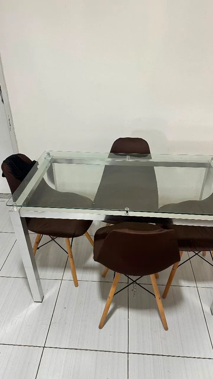 Mesa de inox, tampo de vidro