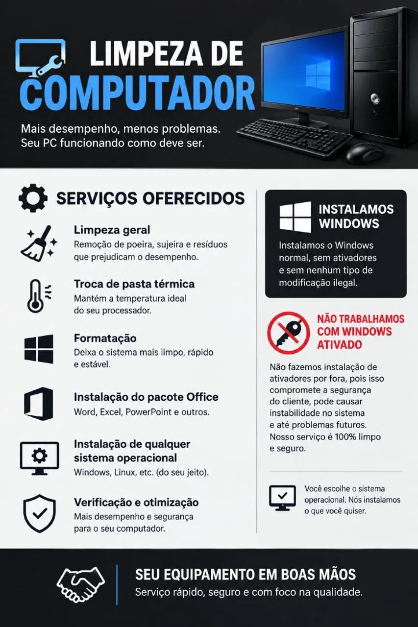 Serviços de manutenção para computadores 