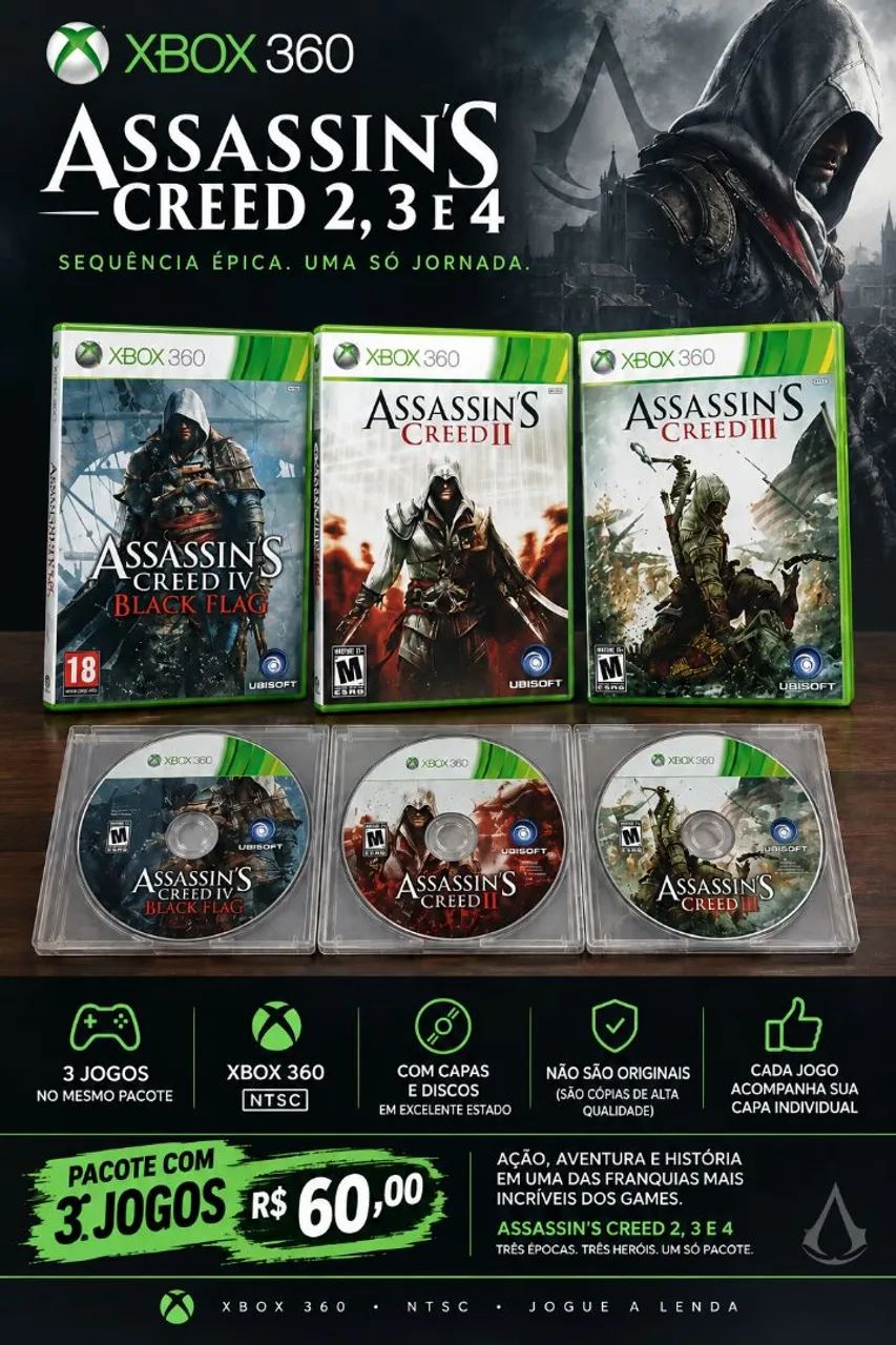 Assassin?s Creed 2, 3, e 4 ? Xbox 360