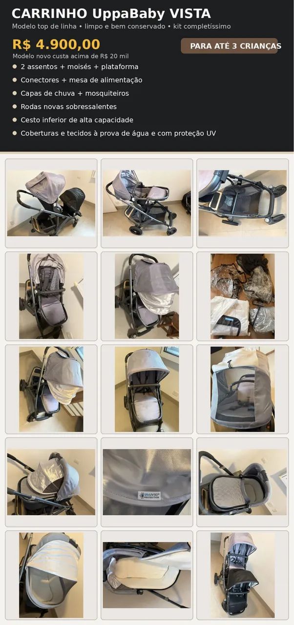 Carrinho de bebê múltiplo completo - UppaBaby Vista - Foto 5
