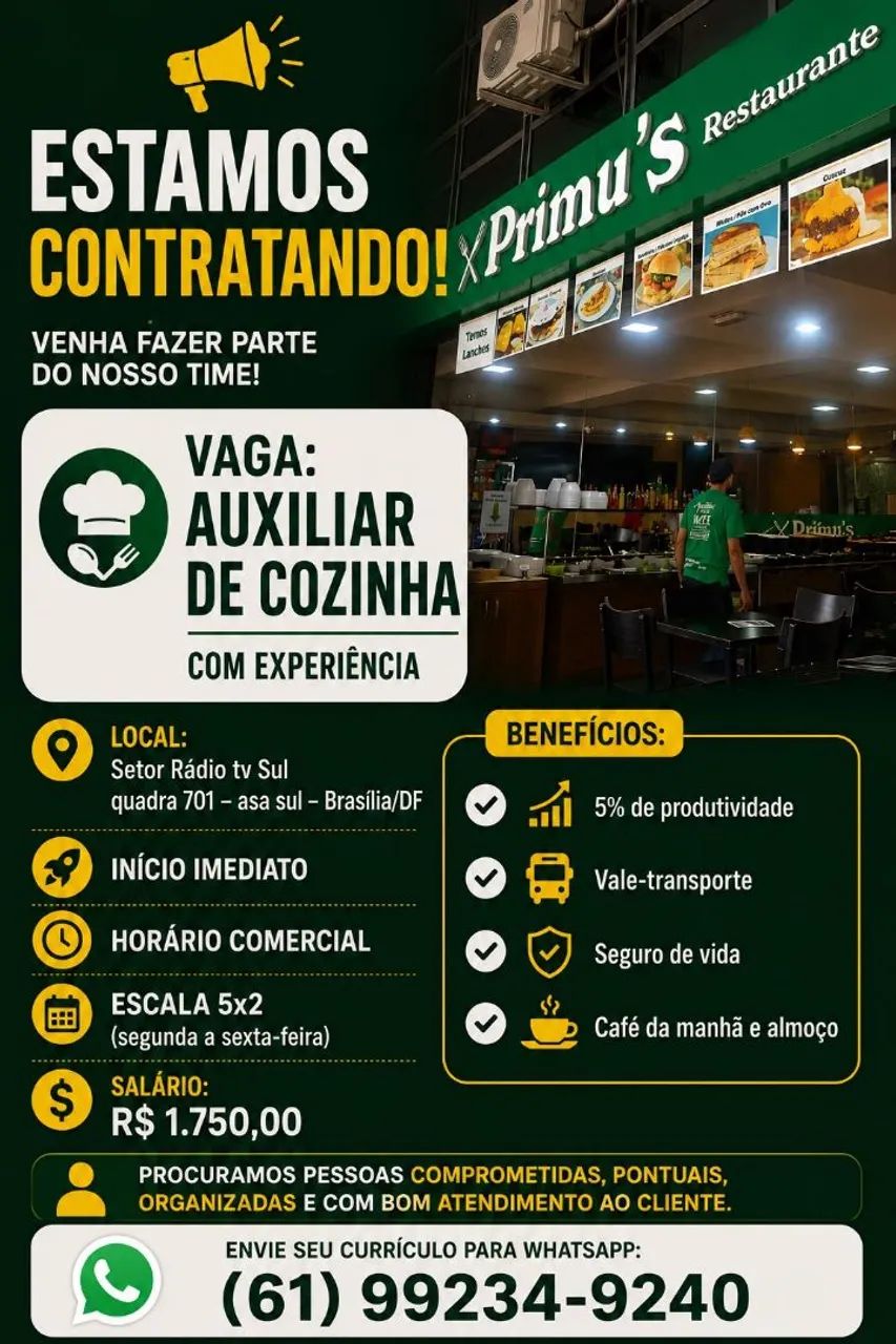 Auxiliar/ Cozinheiro (a)