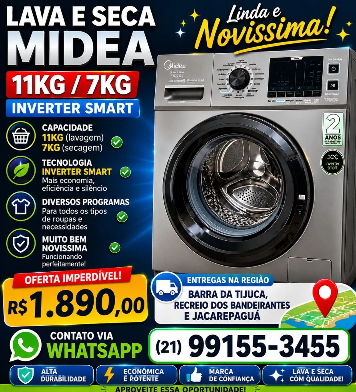Midea 11kg lavadora e secadora