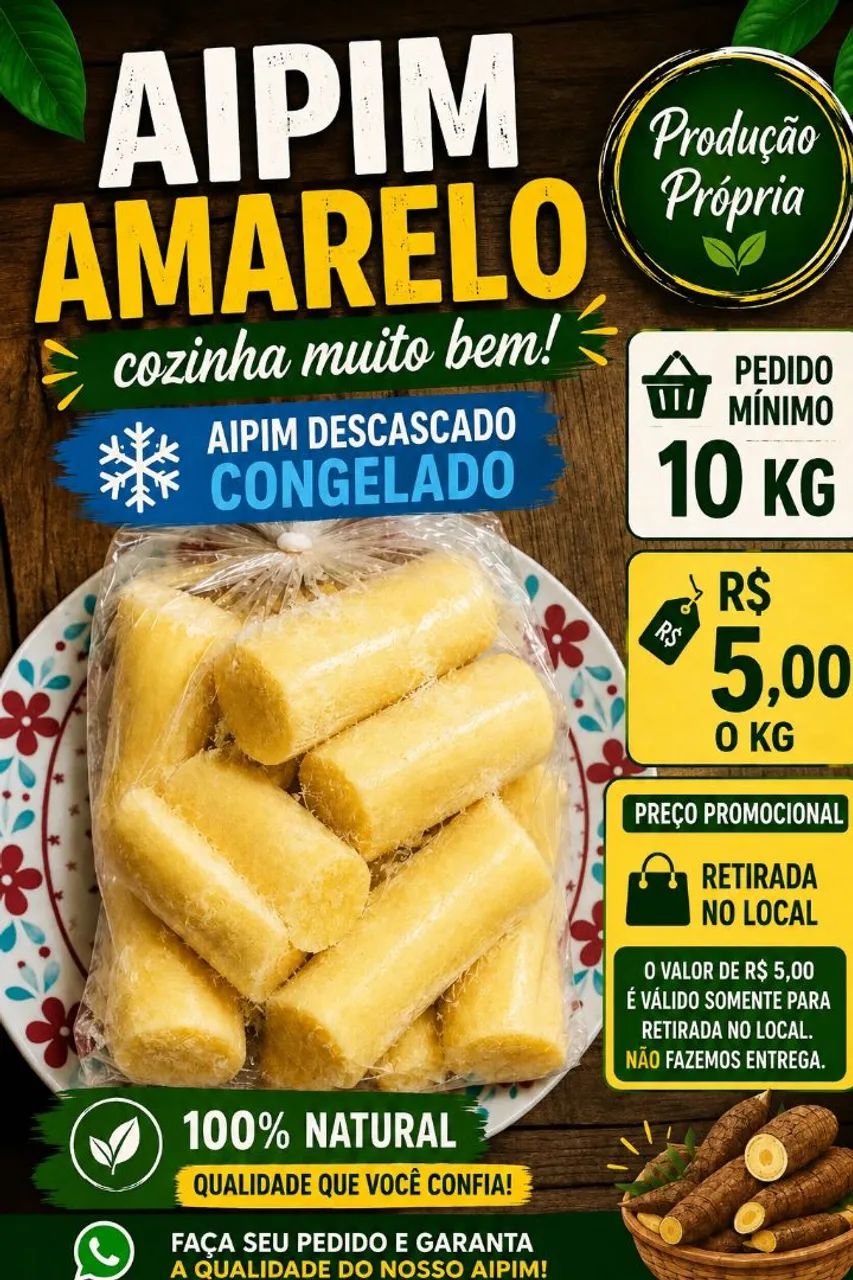 Vendo aipim descascado, aipim amarelo 