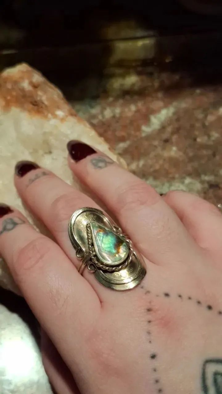Anel em Gota com Abalone Natural e regulagem - Foto 2