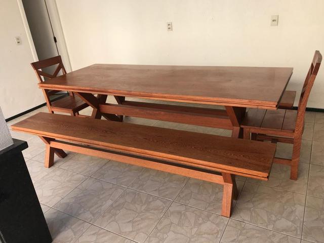 Conjunto 01 Mesa 02 Bancos e 02 cadeiras madeira maciça c/ frete grátis - Foto 2