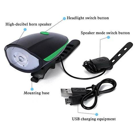 Lanterna Bike Farol + Buzina Recarregável Usb