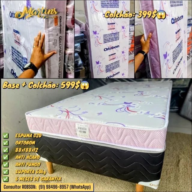 Cama Box de Solteiro, Colchão D20 Ortobom 