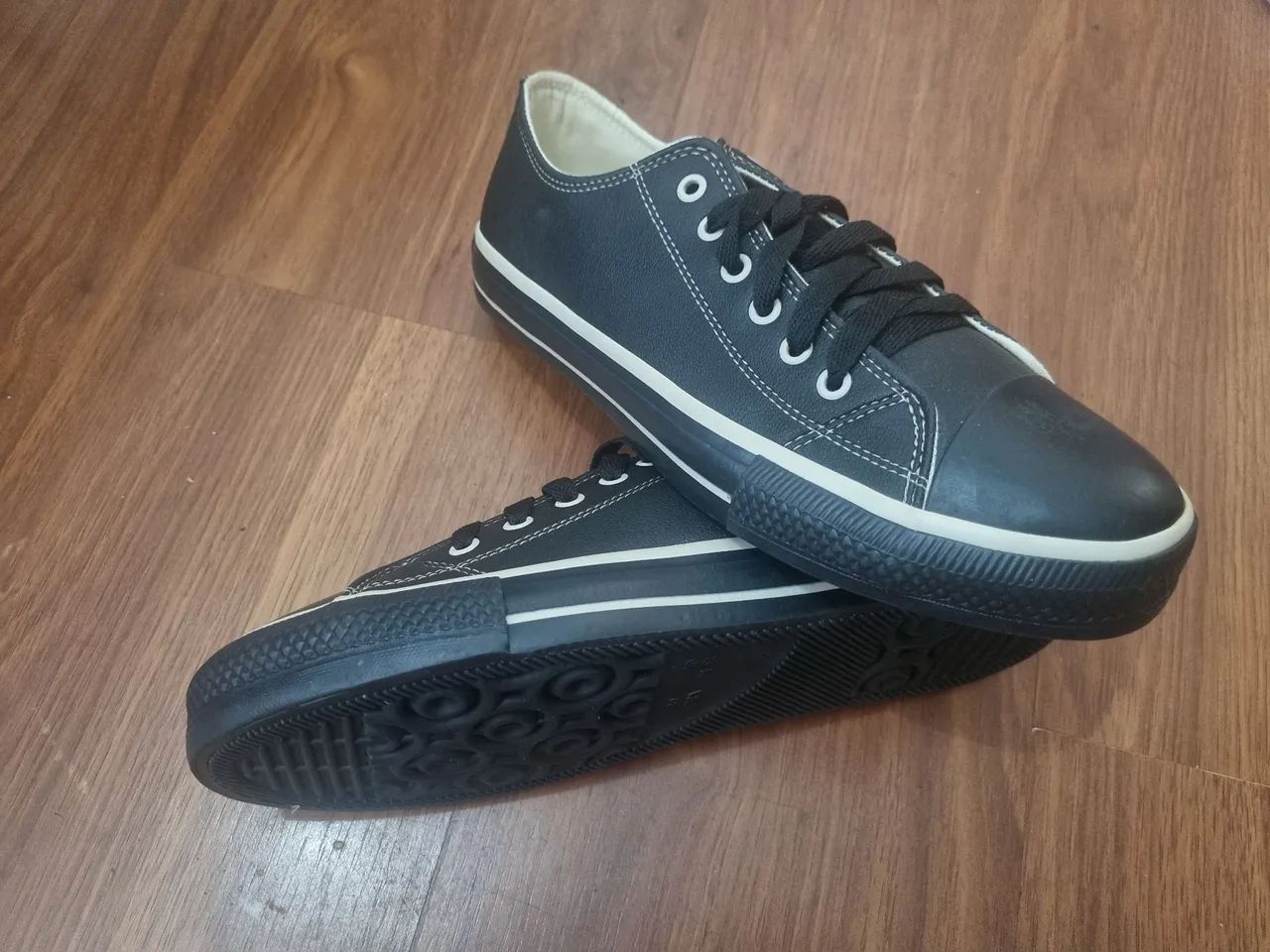 tênis super star de couro preto/preto - Foto 2