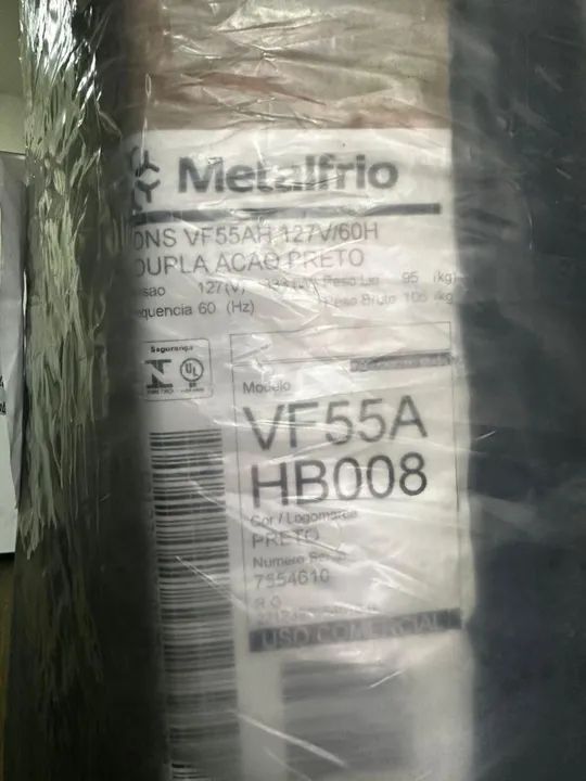 Refrigerador Vertical Metalfrio 509 Litros VF55AH | Dupla Ação, Porta de Vidro, Preto, SEM