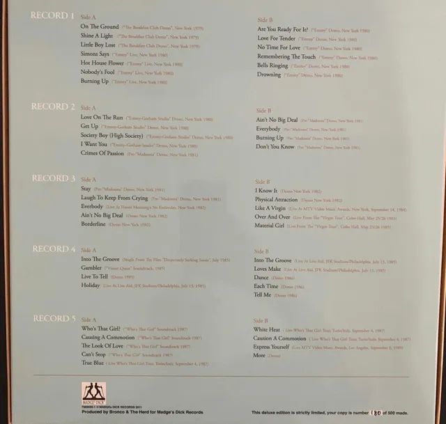 Madonna Box Anthology (1979-1989) vinil 5 Lp Raro celebration