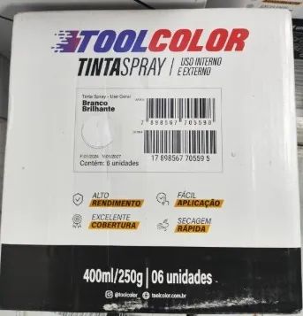 06 LATA TINTA SPRAY BRANCO BRILHANTE - TOOLCOLOR 400 ML - Foto 2