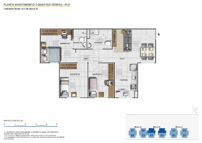 NC - Apartamento de 3 quartos no Recando das Emas ( Sinal de 1.000) - Foto 2