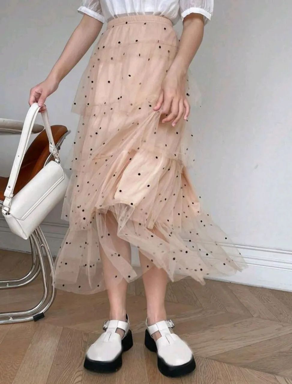 Saia Midi de Tule com Bolinhas - Tamanho M