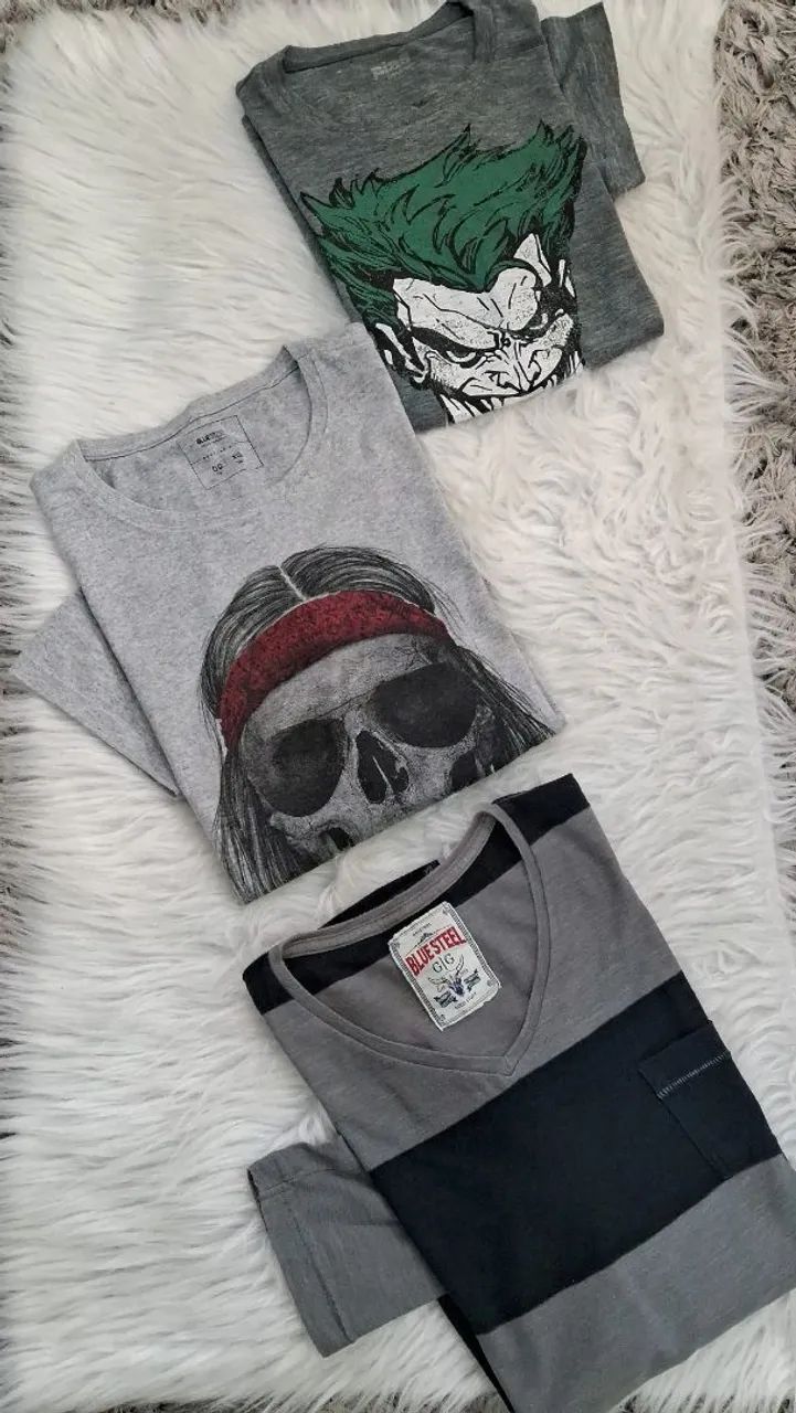 Camisetas Estilosas - Caveira, Coringa e Listrada - Foto 5