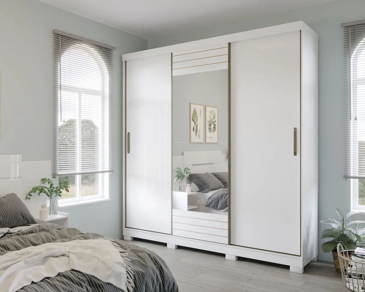 ROUPEIRO CASAL 100% MDF / 3 PORTAS DE CORRER 4 GAVETAS