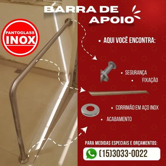 Barra de apoio em aço inox 80 cm, R$ 110,00 - Foto 5