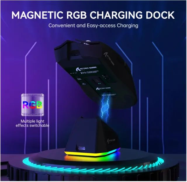 Mouse gamer Attack shark x11 - Dock rgb Tri Mode - 22k Paw3311 (vermelho) - Foto 2