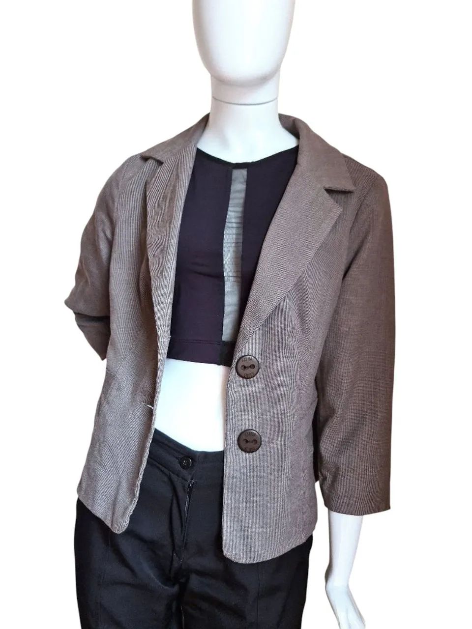 Blazer cinza mescla manga 7/8 - Foto 2