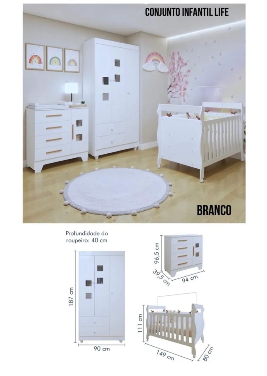 Quarto Infantil Completo 3 Peças - Berço 4 em 1 - Foto 3