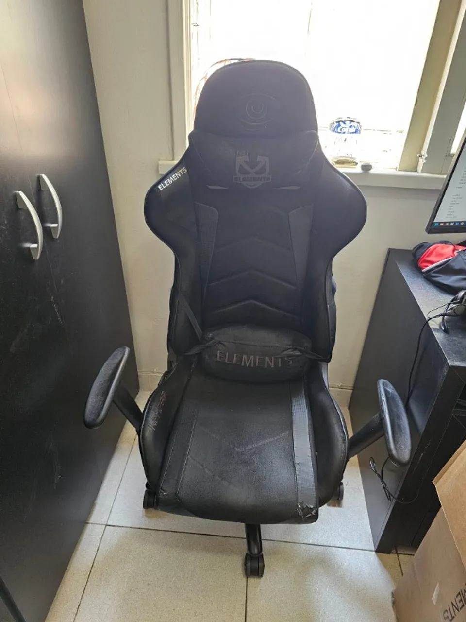 CADEIRA GAMER PRETA ELEMENTS VEDA NEMESIS TECIDO RECLINAVEL E GIRATORIA
