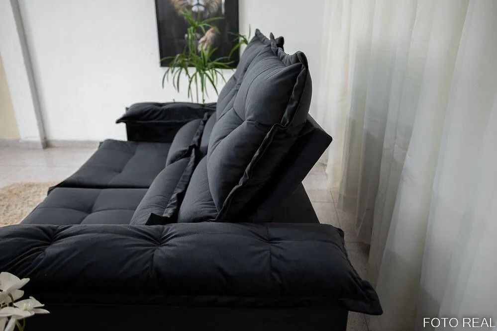 Sofá Retrátil Reclinável 2 Lugares 180cm Veludo Preto - Foto 4