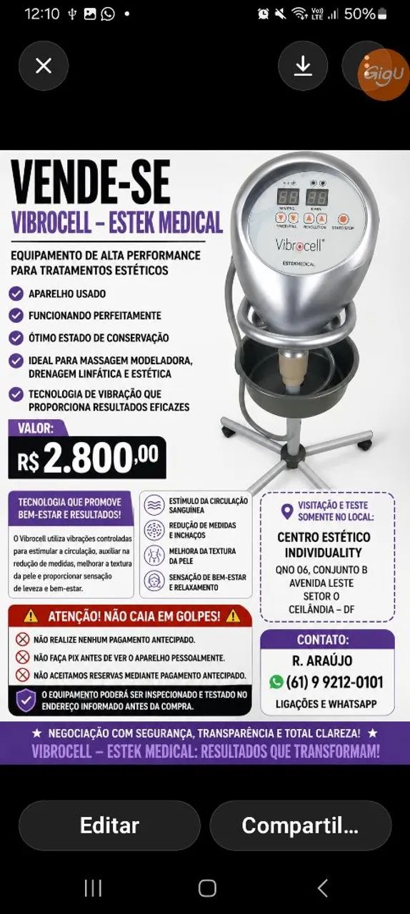 VIBROCELL PROFISSIONAL - R$ 2.400,00 
