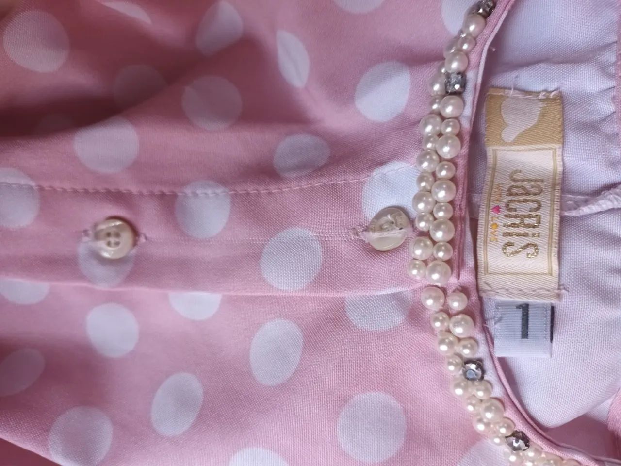 Macacão Infantil luxo rosa poá Jacris 1 ano - Foto 3