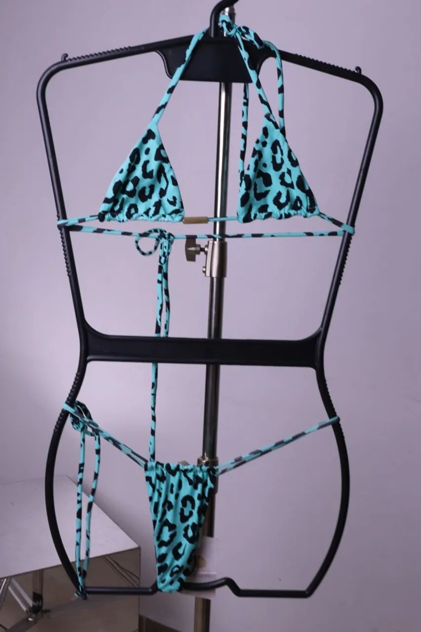 Biquíni Animal Print Turquesa Golden com Ferragem P
