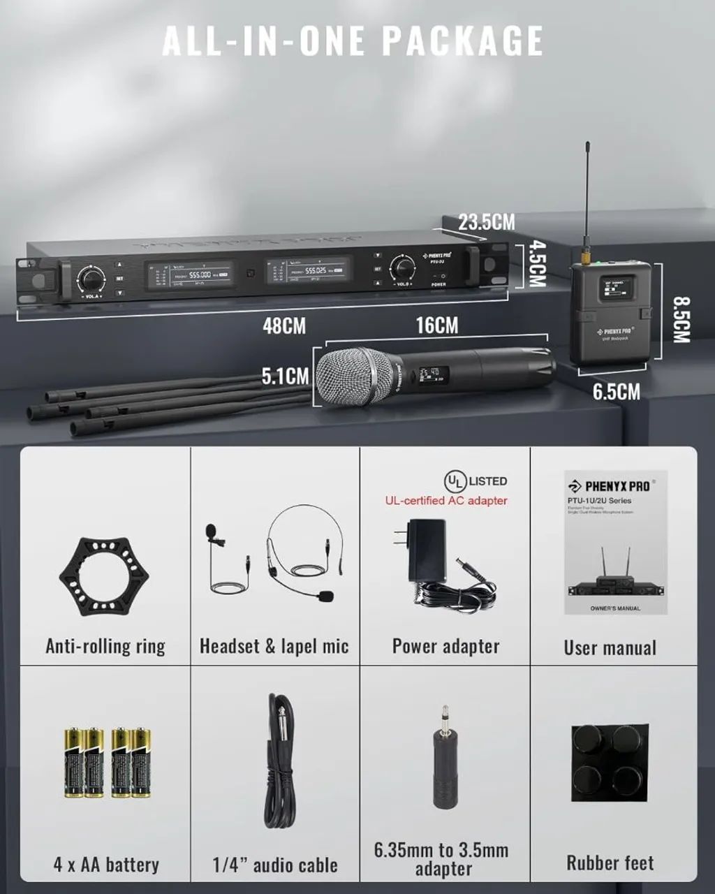 Sistema de Microfone sem fio duplo com Tecnologia True Diversity PTU-2U-1H1B - Foto 3