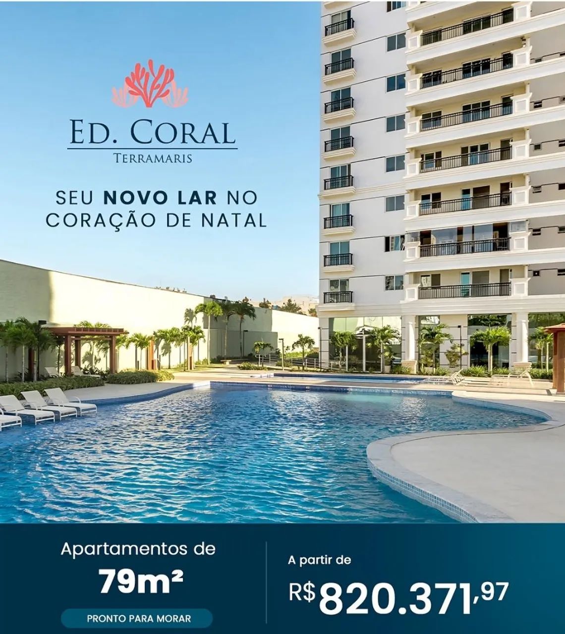 Edifício Coral de Ponta Negra - Apto 3/4 com 1 suíte de 79 m², 2 vagas por 820.371,97