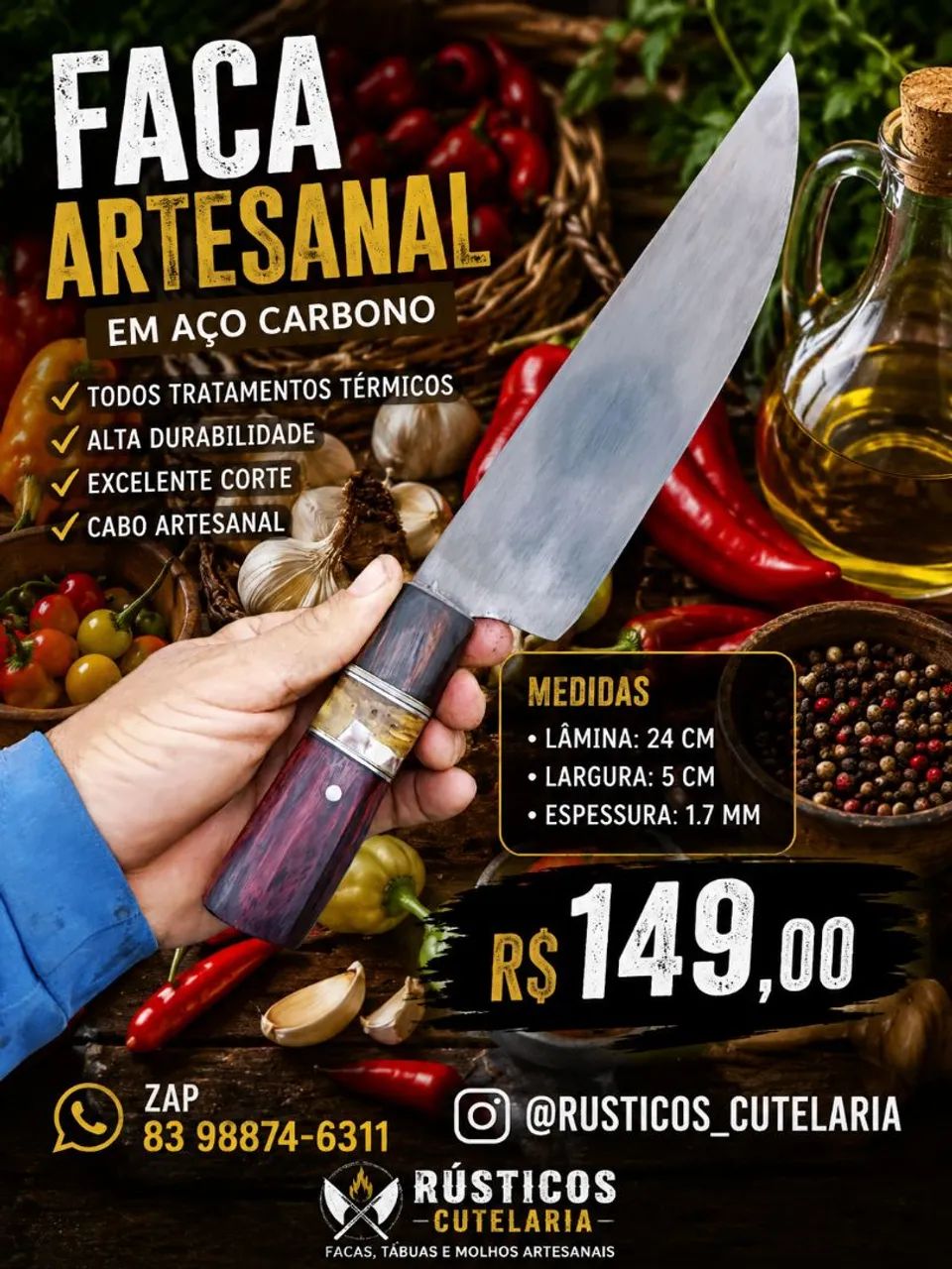 Faca artesanal aço inox  - Foto 5