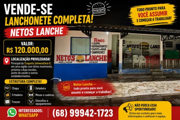 VENDE-SE LANCHONETE COMPLETA