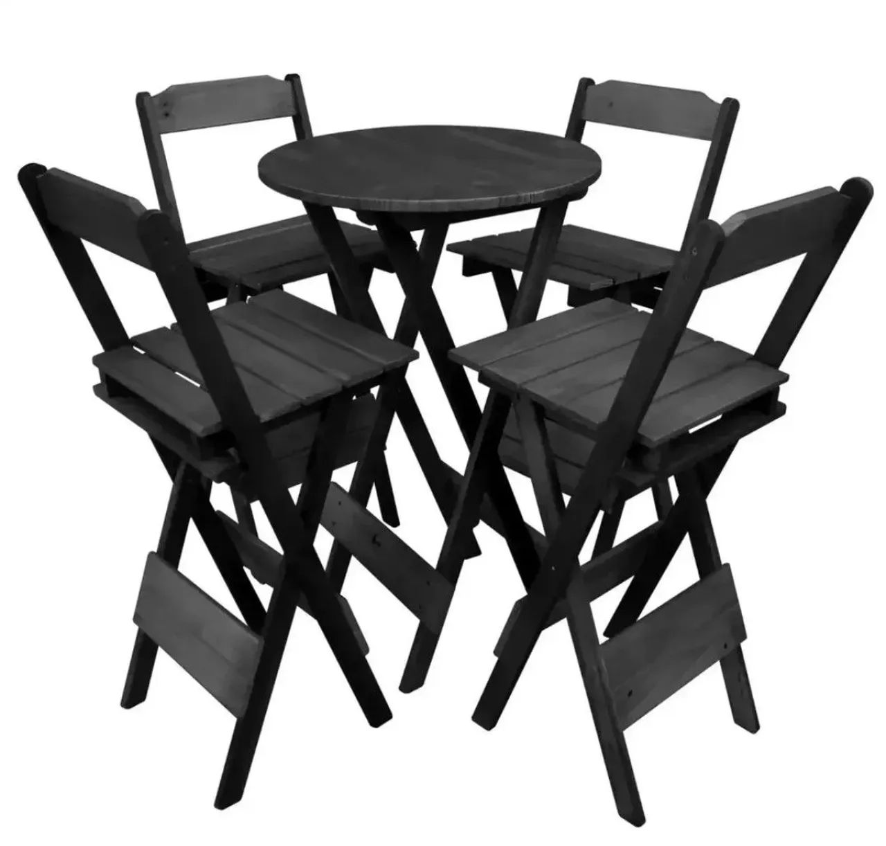 Mesa de madeira maciça com bancada alta, bistro 4 cadeiras