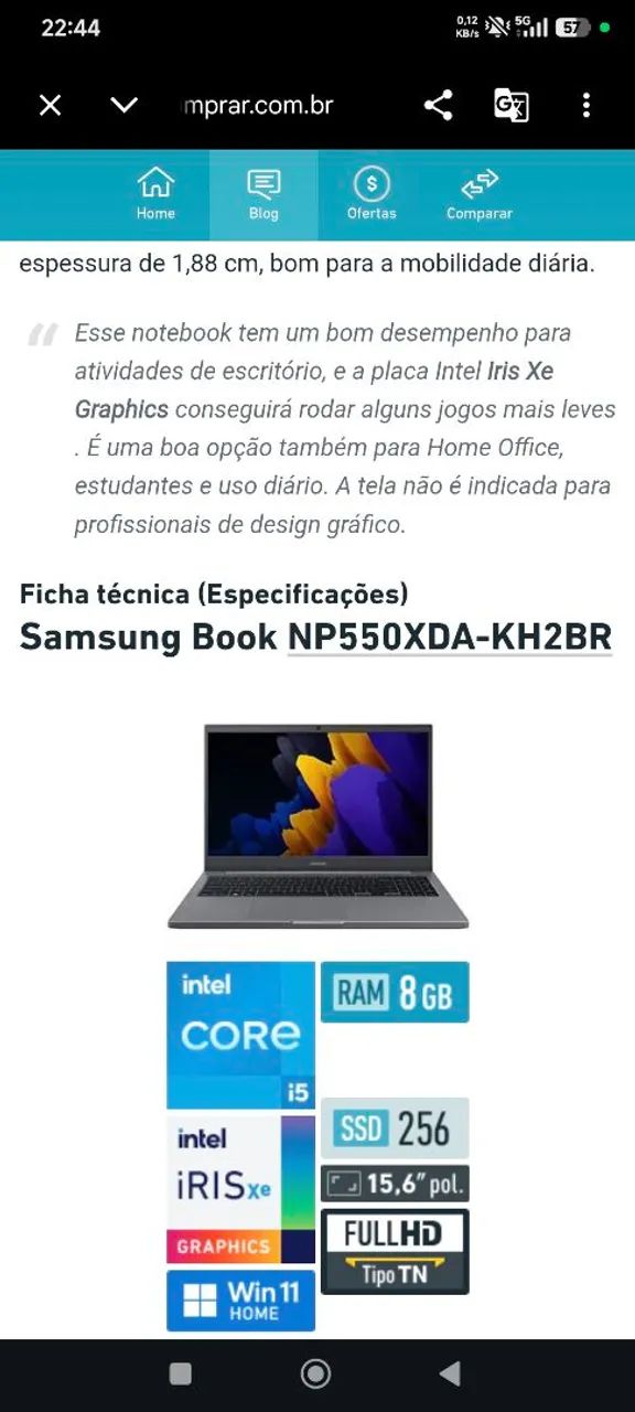 Notebook Samsung Book i5 11ª geração 