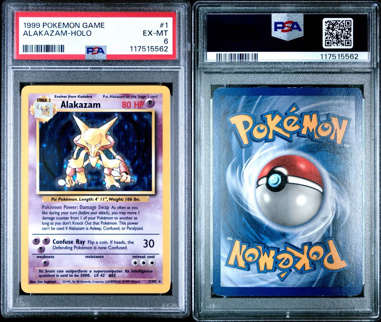 Alakazam 1999 Base Set Holo PSA 6 ? Carta Pokémon Rara +