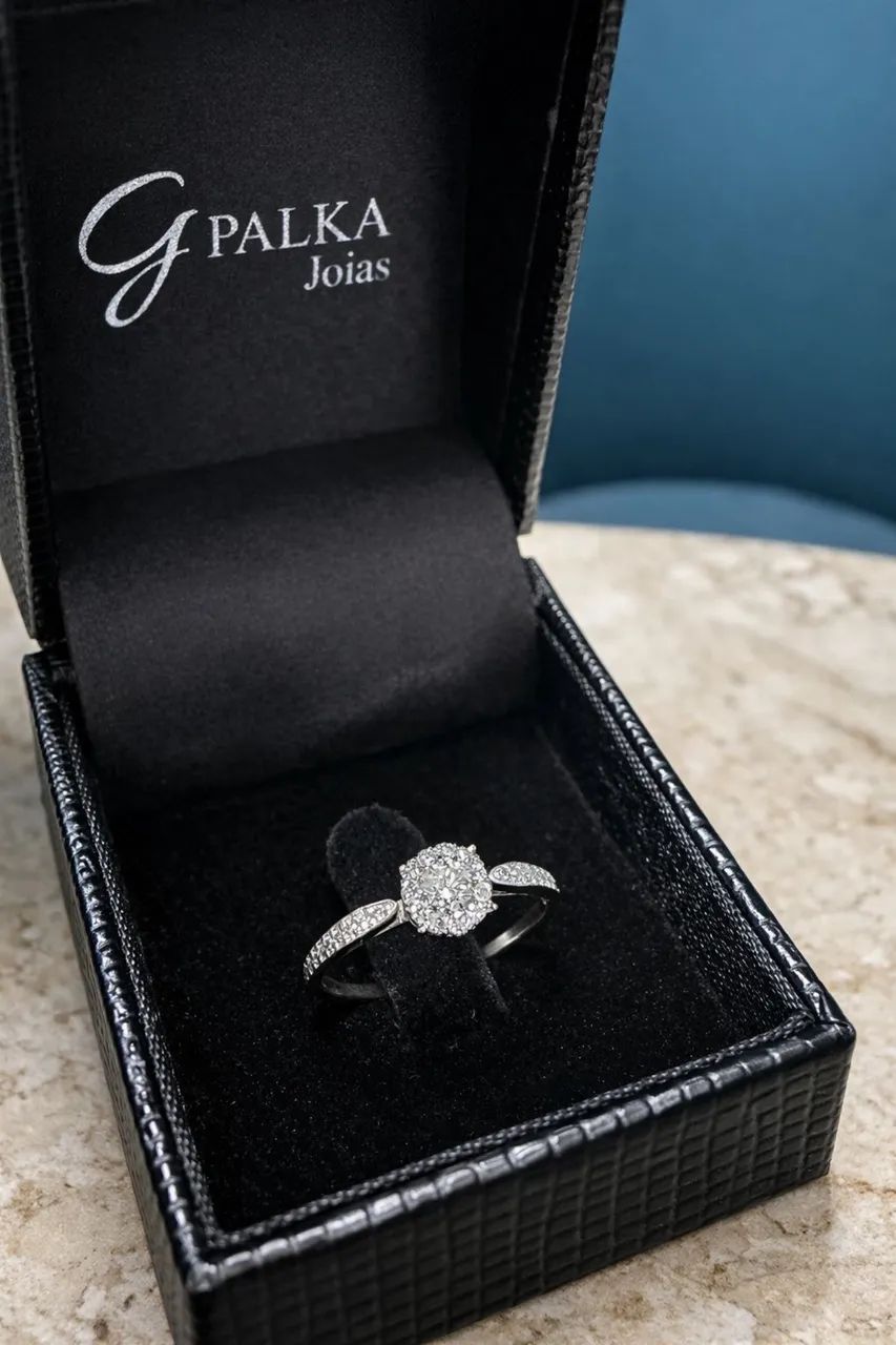 Anel de Ouro Branco com Diamantes - Foto 3