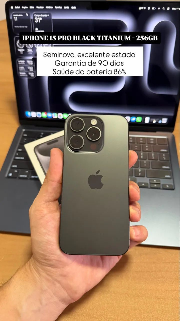 iPhone 15 PRO 256GB, Black Titanium (Seminovo, sem detalhes