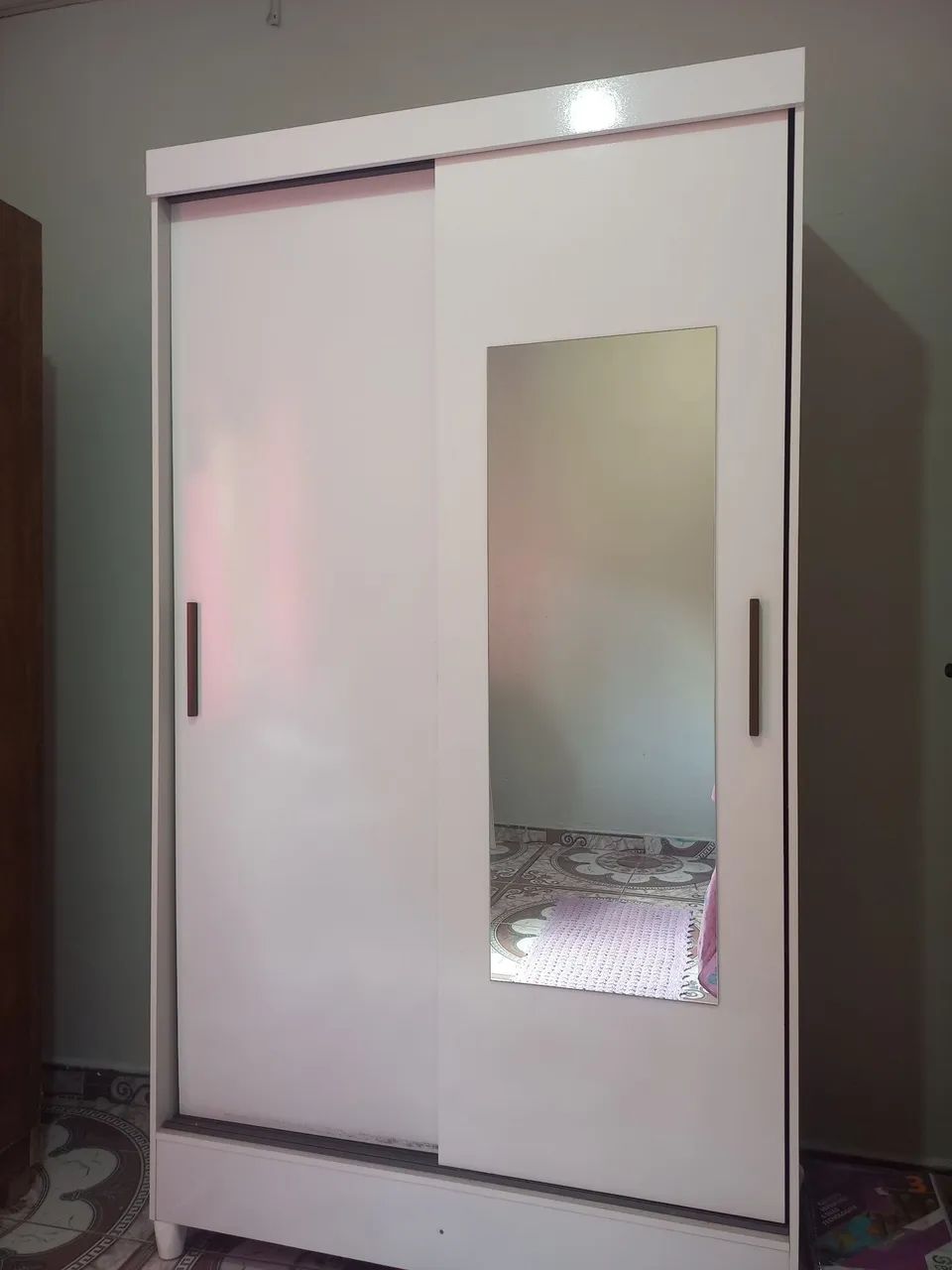 GUARDA ROUPA BRANCO SOLTEIRO 2 PORTA COM ESPELHO