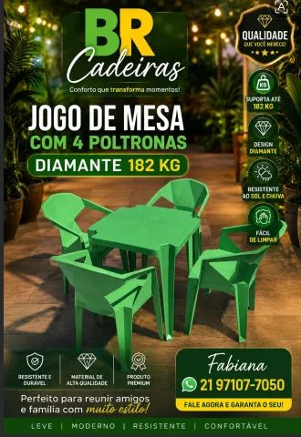 Jogo de mesa com poltronas coloridas 