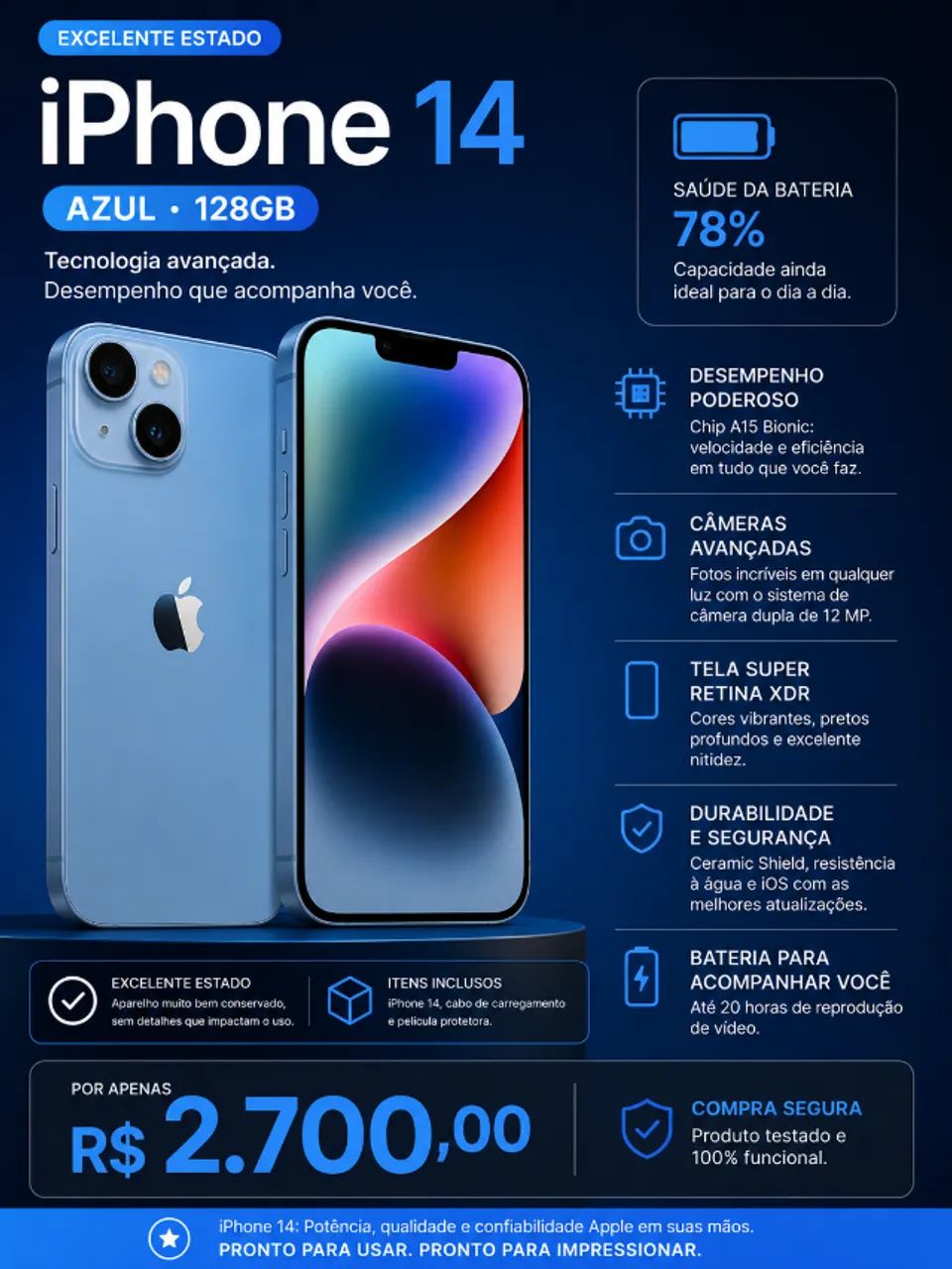 iPhone 14 azul 128GB - Celulares e Smartphones - Bigorrilho