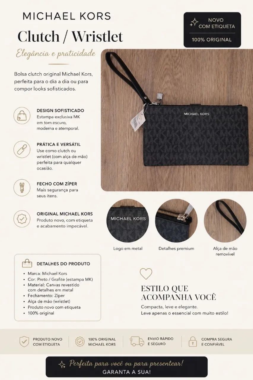 Michael Kors Jet Set Wristlet Preta - NOVA com Etiqueta. 