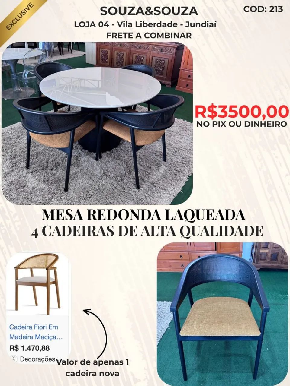 Mesa Redonda Laqueada com 4 Cadeiras de Alta Qualidade