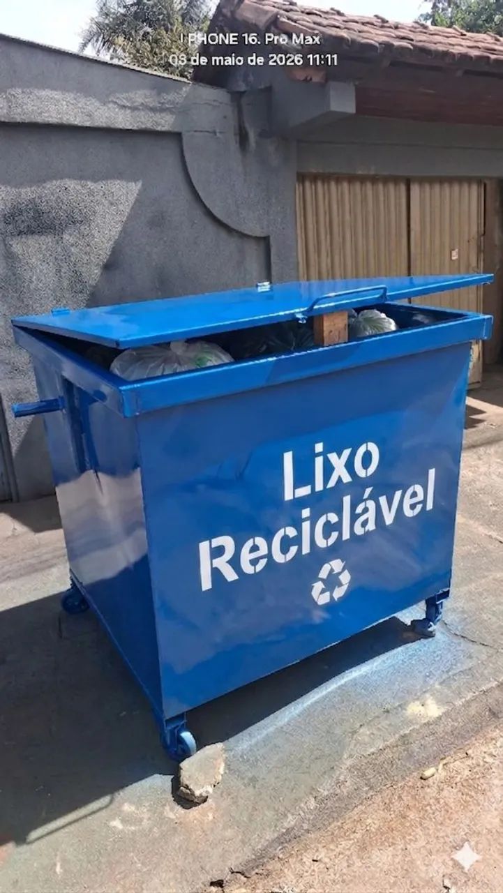 Lixeira contener basculante capacidade 1100lts de ferro chapa 14 super resistente