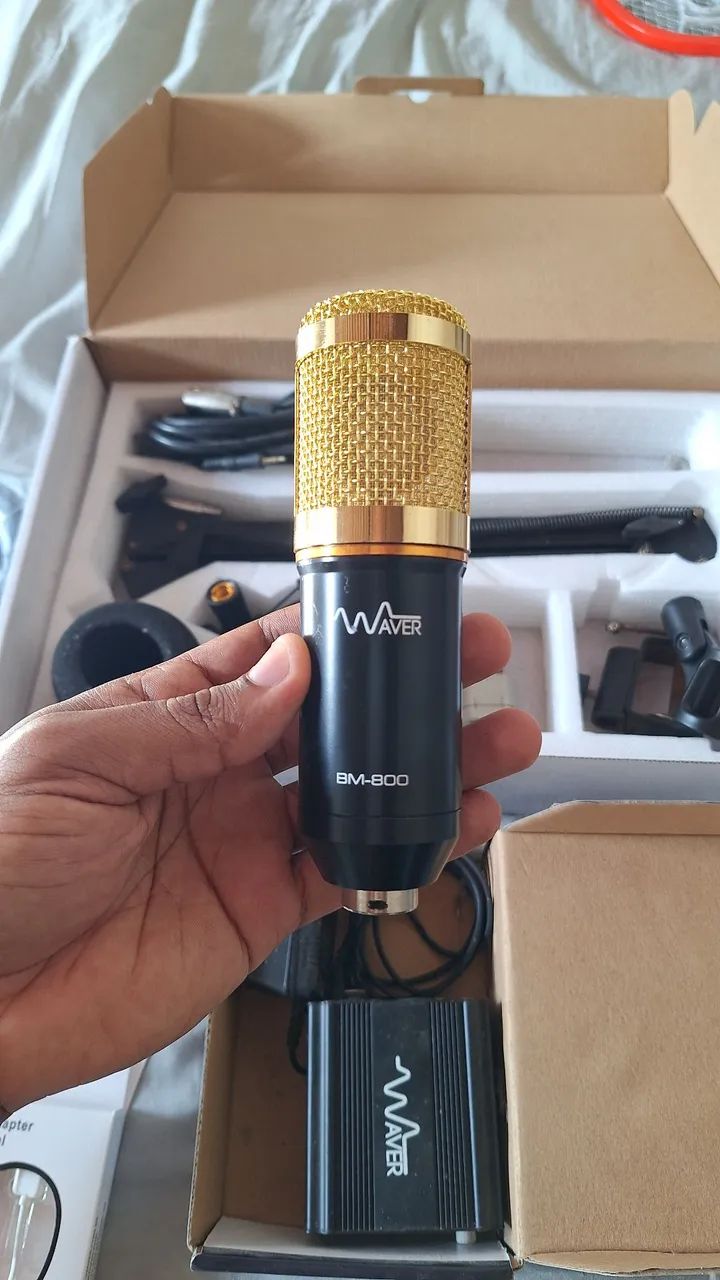 Microfone Condensador Waver BM800 XLR Dourado + Phantom Power 48v - Foto 2