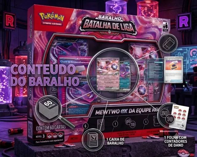 DECK POKÉMON MEWTWO EX EQUIP. ROCKET - ORIGINAL COPAG - LACRADO - Foto 4