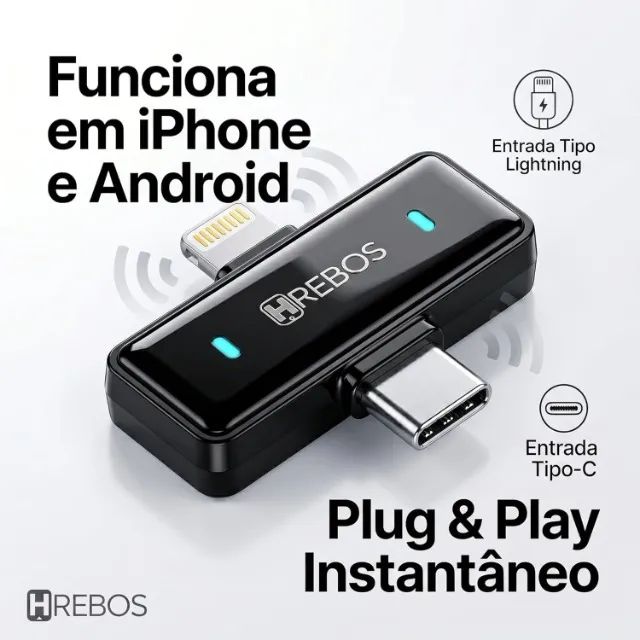 Microfone de Lapela Sem Fio Duplo, 2 Microfones, Hrebos AirMic IF-1000 para Celular - Foto 3
