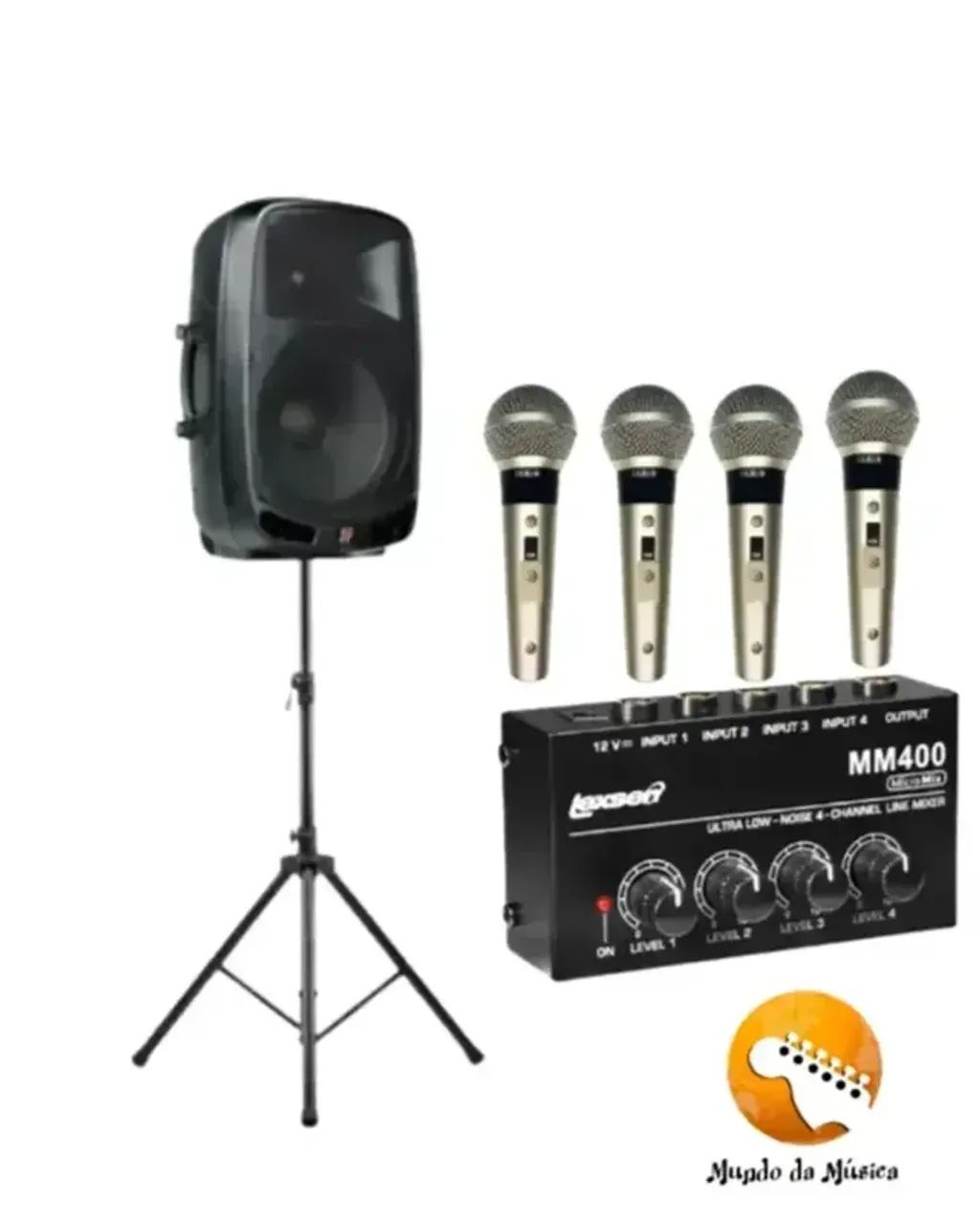 KIT PS1501 STANER C/Mixer De Audio Compacto + 4 Microfones DLS-8